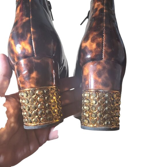 Jeffrey Campbell Final Golden Studded Heel Pointy Toe Tortoise Shell Boots 9M - Picture 2 of 9